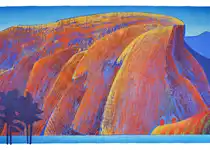 Tittel: Raudt fjell. Tresnitt 2023. Størrelse: 90 x 50 cm.